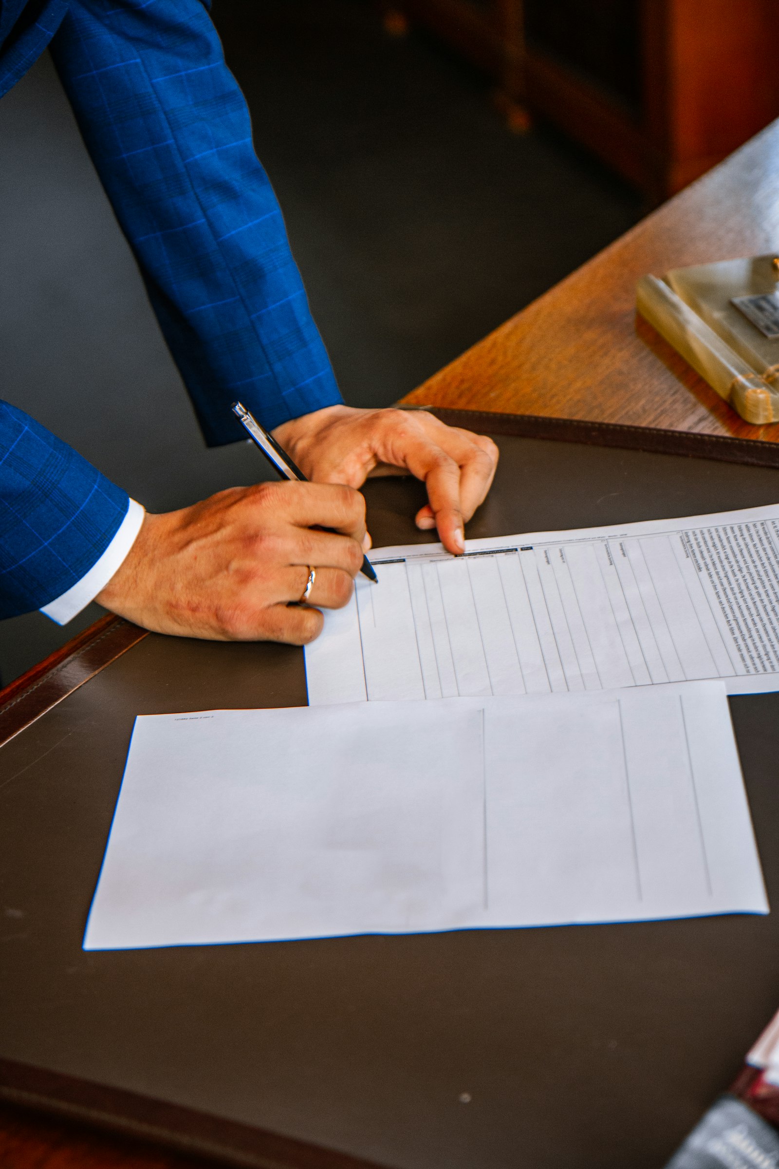Lawyer reviewing documents with a client during a consultation